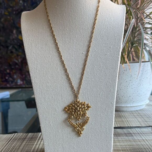 Monet Jewelry - Vintage Monet 1975 Felice Series Gold Tone Necklace with Pendant. Book Piece.